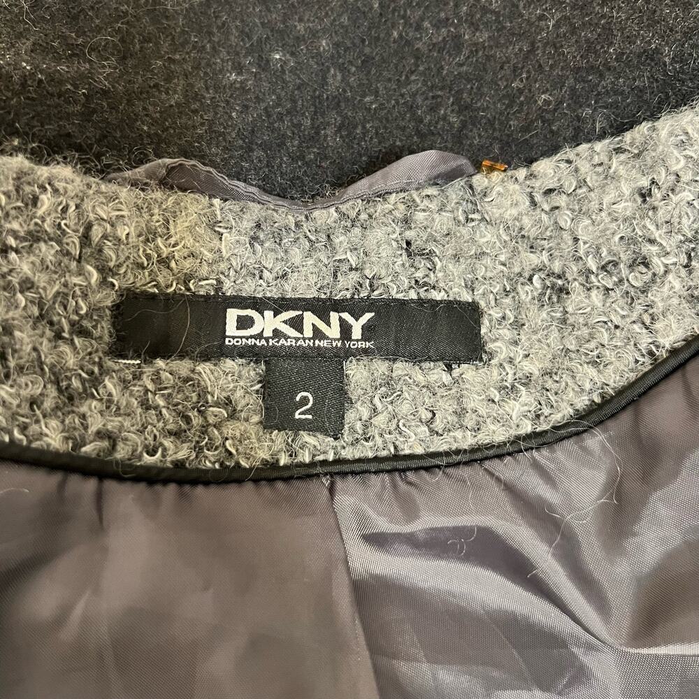 DKNY Peacoat Wool Blend Double Breasted Boucle Grey and Black Size 2 - Picture 10 of 14
